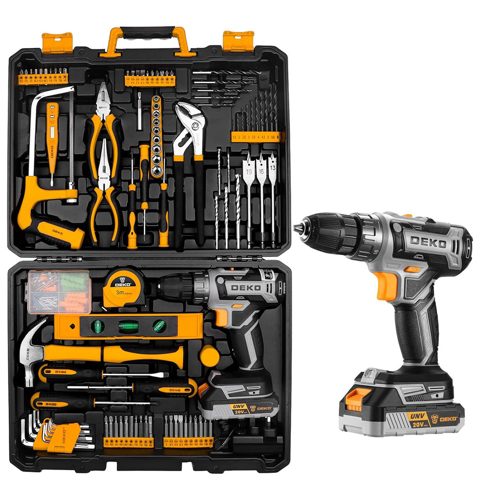 Cordless Drill Tool Kit Set: DEKO 20V Power Drill Tool Box with Battery Electric Drill Driver for Men Home Hand Repair Basic Toolbox Tools Sets Drills Case,186 Pieces