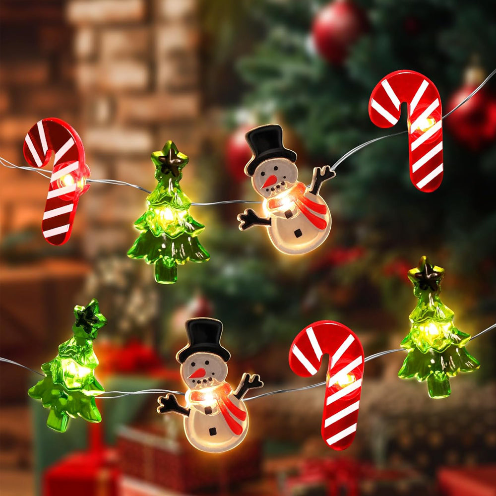 Christmas Tree Snowman & Candy Cane Lights | 3M 30LED Battery Operated Fairy String Lights for Indoor Outdoor Xmas Party Home Decorations