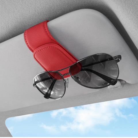 Magnetic Leather Sunglasses Holder for Car Visor – Red