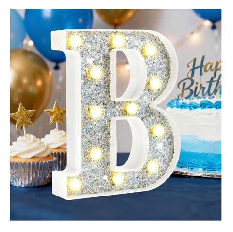 LED Silver Letter B Light – Glitter Alphabet Night Light