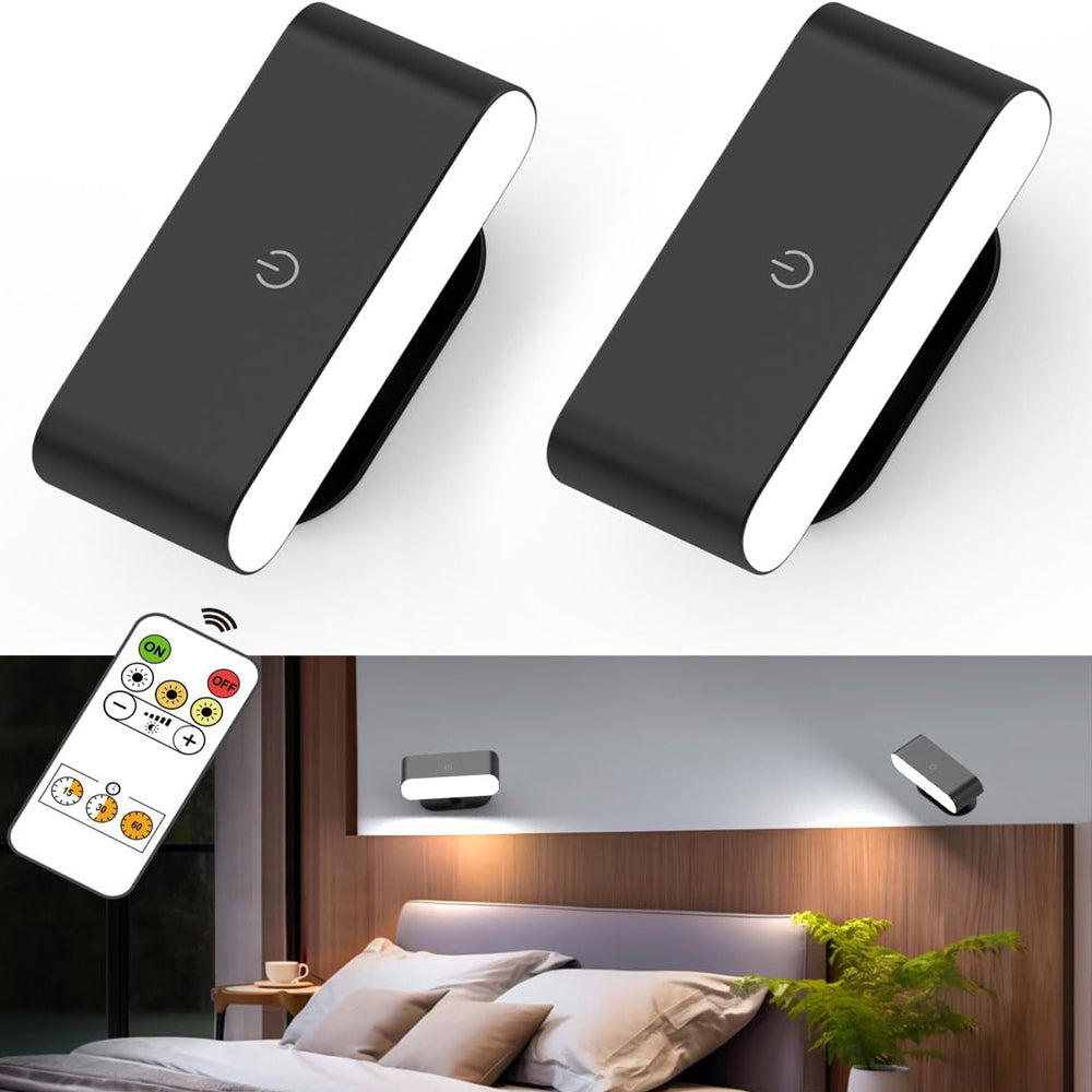 Battery Operated Wall Sconces Set of 2, Rechargeable LED Wall Mounted Light with Remote Control, Stick On Magnetic Wall Lights for Bedroom, 3 Modes Dimmable Bedside Reading Wall Lamps for Bedroom