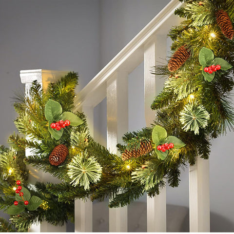 Pre-Lit 9ft Christmas Garland with Berries and Pine Cones