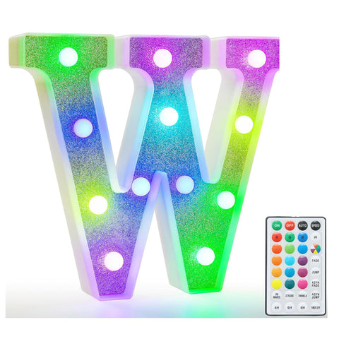Colorful Light Up Letters, Glitter LED Letter Lights 18 Color Changing Shiny Alphabet Sign Gifts for Girls Women Party Birthday Decorations Remote Night Light Christmas Valentine Wall Table Decor - W