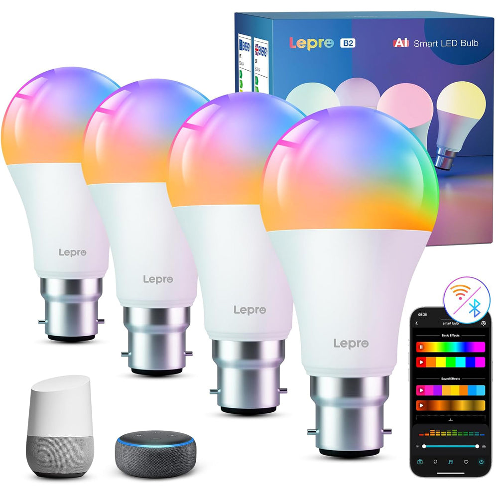 B22 AI Smart WiFi Colour Changing Bulb 1100lm 4 Pack