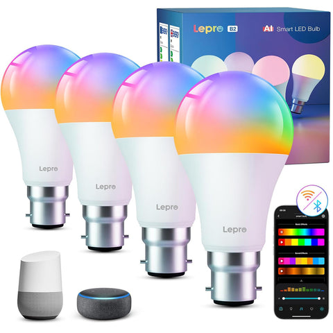 B22 AI Smart WiFi Colour Changing Bulb 1100lm 4 Pack