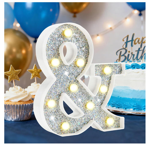 LED Marquee Letter Lights, Light Up Silver Letters for Bedroom Glitter Gifts for Teenage Girls Alphabet Letter Sign Battery Powered Night Light Birthday Party Wedding Home Decoration, Silver Letter &