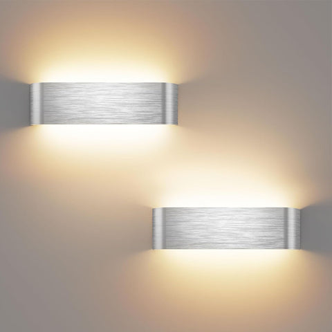 Indoor Led Wall Lights - 2 Pack 3000K/4500K/6000K Adjustable Color Temperature Wall Lights for Bedroom Living Room Kitchen Dining Room (Silvery-12 Inch, 2 Pack)