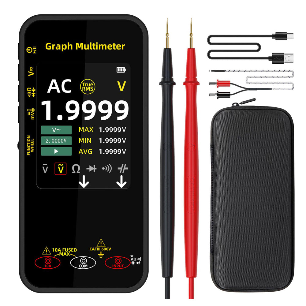 BSIDE S500 Digital Multimeter 20000 Counts TRMS Graphing Smart Multimeter 1000V 10A Auto-Rotate Display Rechargeable Pocket Electrical Tester Black