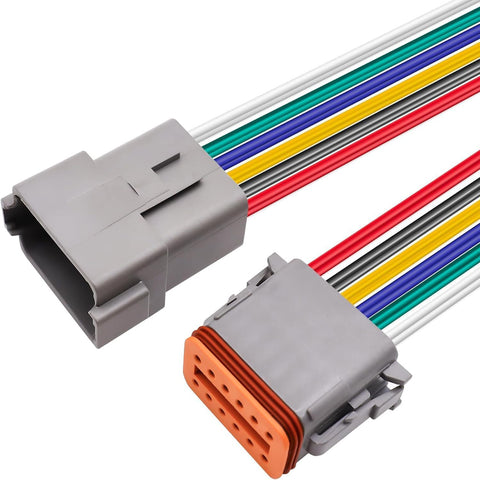 HISports 12-Pin DT Connector Kit, Waterproof DT Electrical Wire Connector 12 Pin Way Sealed Gray Male and Female Auto Waterproof Electrical Wire Connector Plug, for Motorcycle, Scooter, Car, Boats