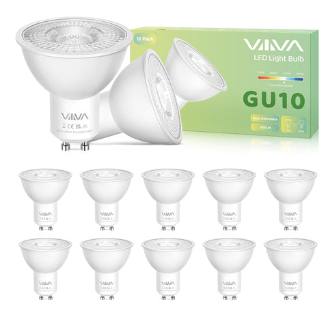 GU10 LED Bulbs Cool White 7W 12-Pack 6000K Spotlight