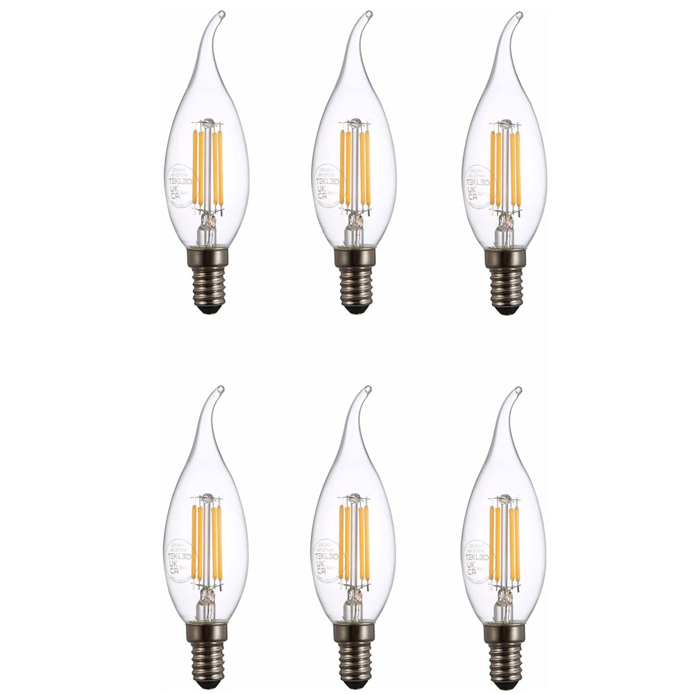 C35 Flame Tip E14 LED Filament Bulb 4W 2700K 6 Pack