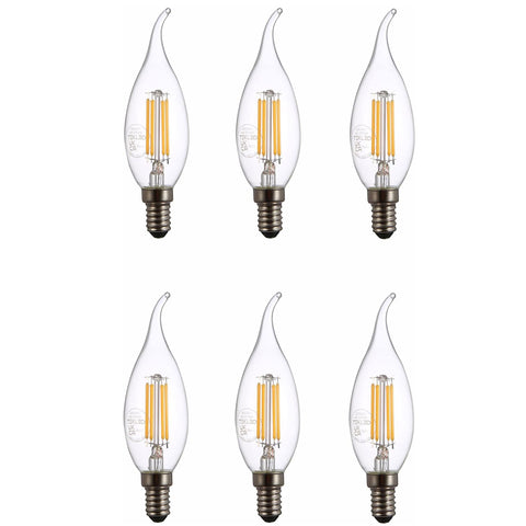 C35 Flame Tip E14 LED Filament Bulb 4W 2700K 6 Pack
