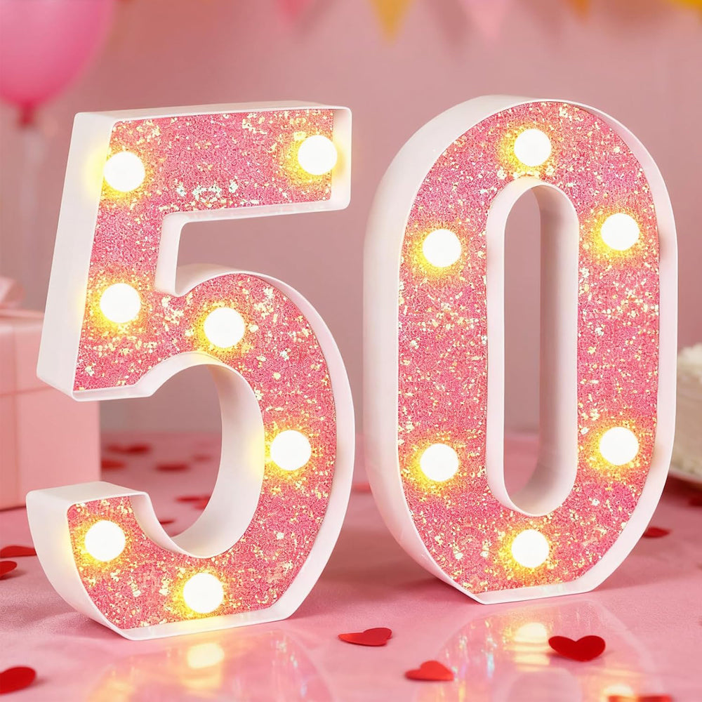 Pink LED Number 50 Light Up Sign – Birthday & Anniversary Decoration – UK