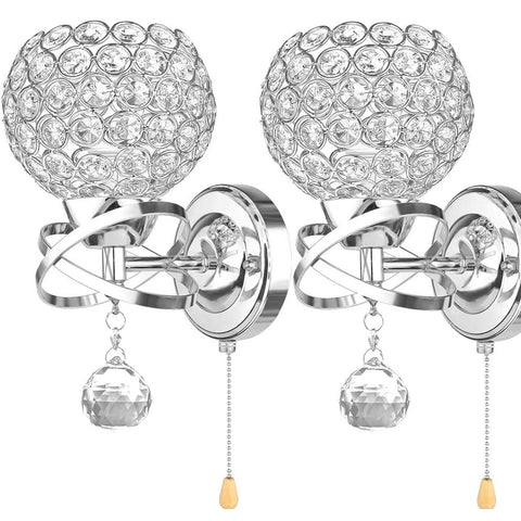 Modern Crystal Pendant Wall Lamp with Pull Switch 2 Pack