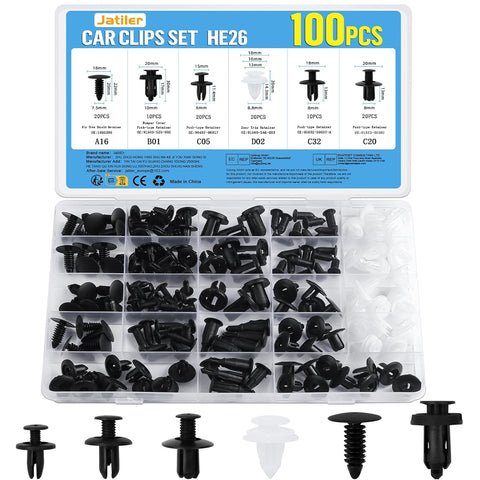 JatilEr 100 Pcs Universal Car Body Trim Clips – Black Nylon Rivet Fasteners