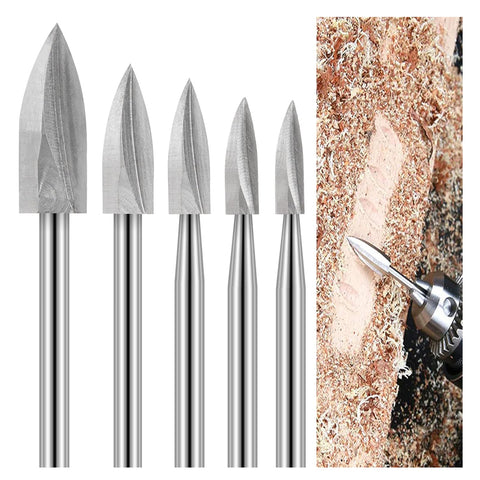 Dremel Rotary Tool Wood Carving Bits Set 5PCS HSS Engraving Grinding Drilling Bits with 1/8” Shank for DIY Woodworking