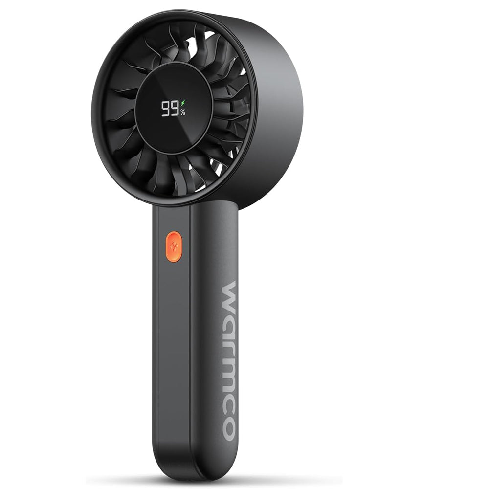Warmco Portable Handheld Fan 5000mAh, Mini Turbo Fan with LED Display & Base, High Speed USB Rechargeable Personal Fan, Small Pocket Size for Travel, Makeup, Office, Outdoor