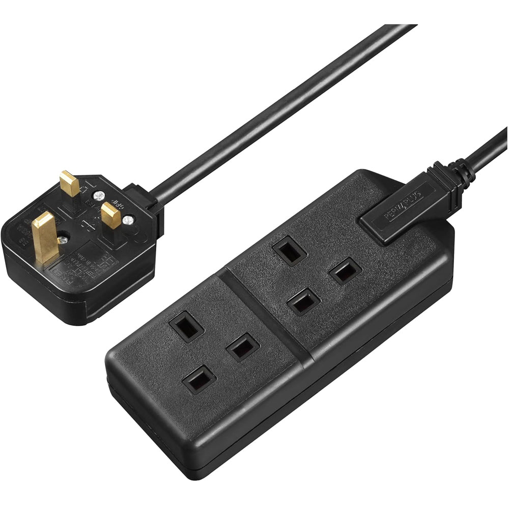 Two Socket Double Extension Lead 4m Heavy Duty Black
