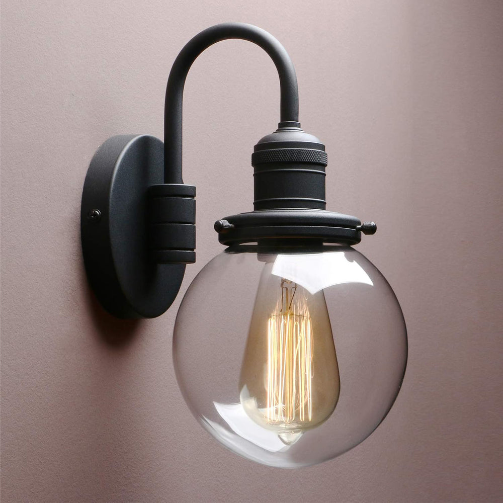 Yosoan Lighting Modern Vintage Industrial Globe Sconce Wall Light Fitting with 5.9” Clear Glass Lampshade, for Office Home Kitchen Living Room Bedroom Loft Bar