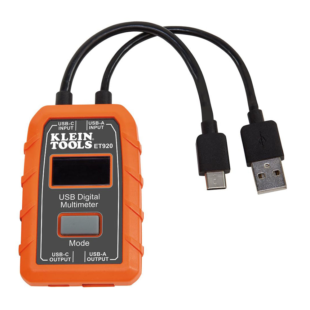Klein Tools ET920 USB-A & USB-C Power Meter Tester – Digital Voltage Current Capacity Energy Resistance Monitor 3–20V DC for Fast Charge QC Ports with Data Storage & Overload Protection