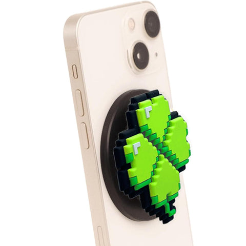 3D Pixel Art MagSafe Phone Grip & Stand – Lucky Clover Emoji Black
