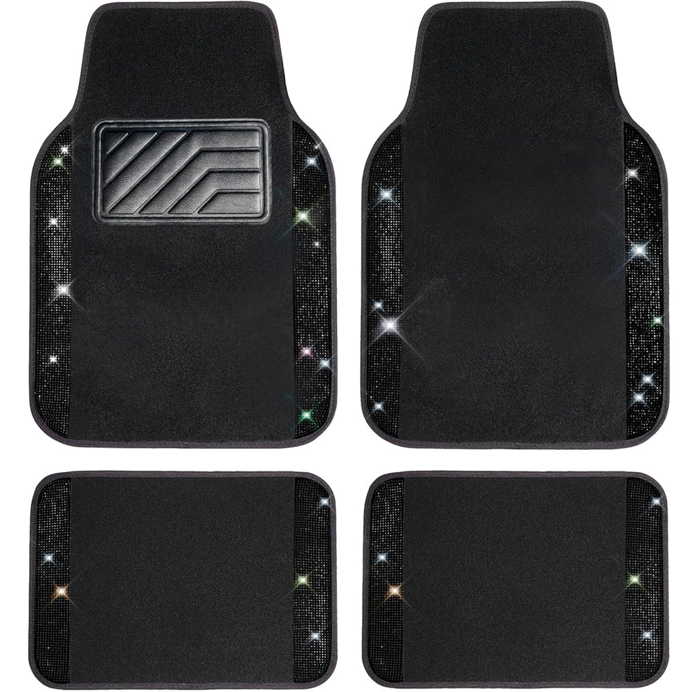 Bling Diamond Car Floor Mats 4pcs Universal Waterproof Black