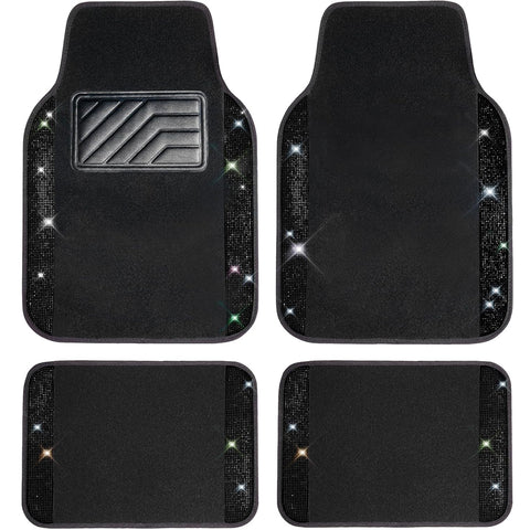 Bling Diamond Car Floor Mats 4pcs Universal Waterproof Black