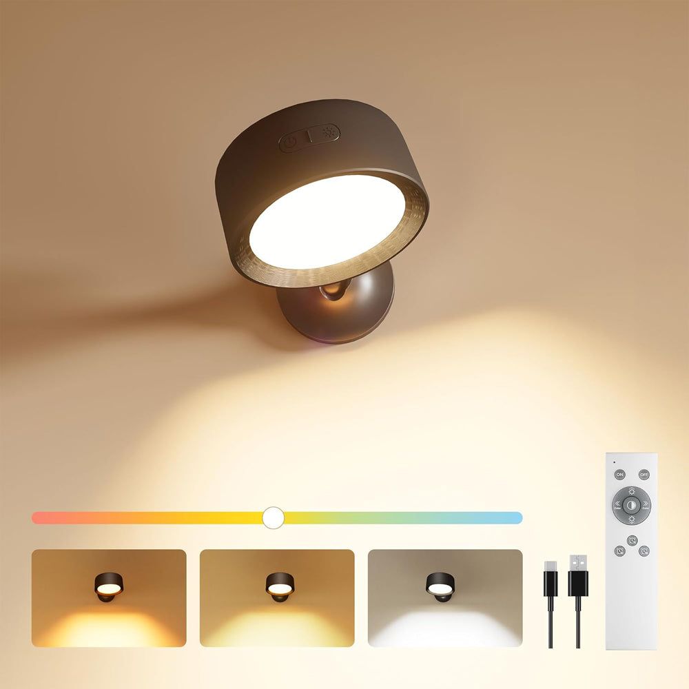 Wall Lights, LED Wall Lamp with 18 RGB Colors, 8000mAh Rechargeable Battery Operated, Touch and Remote Control,Dimmable Wireless Wall Sconces for Bedroom Indoor, 360° Rotation, Black