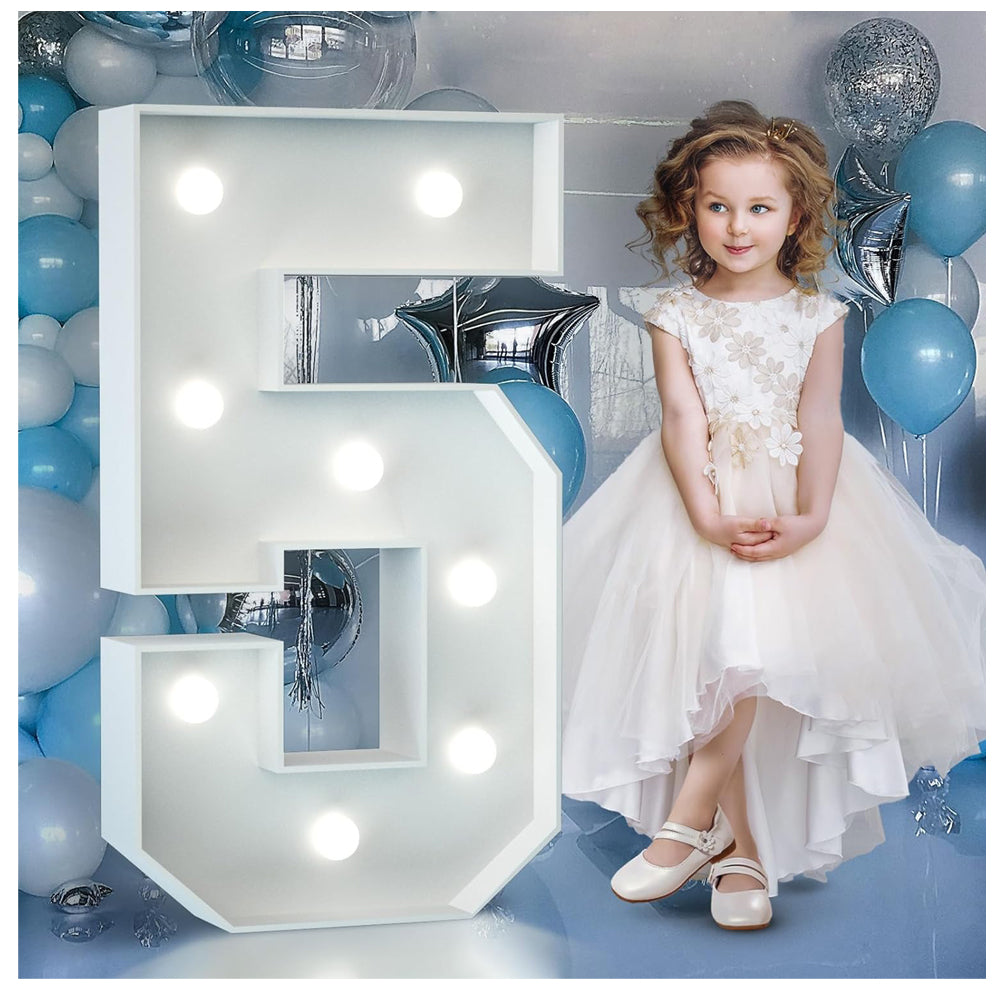 3FT Light Up Numbers Birthday Decoration Large Marquee Numbers 5 for 15th 50th Birthday Party Decor Wedding, Big Number Frame Foam Cardboard Mosaic Arch Stand Pre-cut Numbers