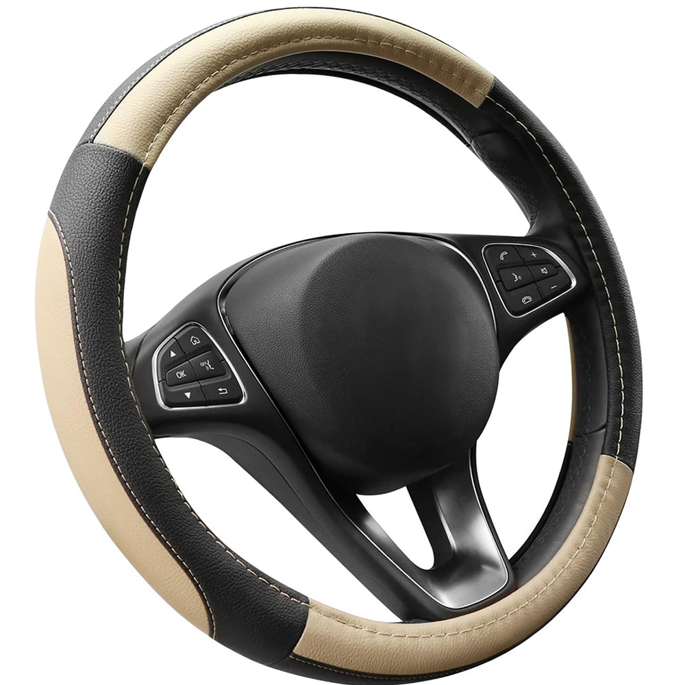 COFIT Microfiber Leather Steering Wheel Cover Beige and Black