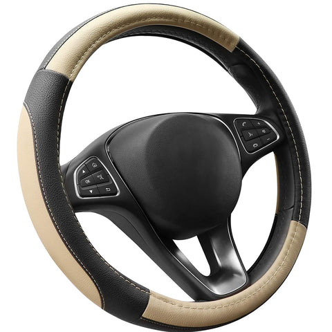 COFIT Microfiber Leather Steering Wheel Cover Beige and Black