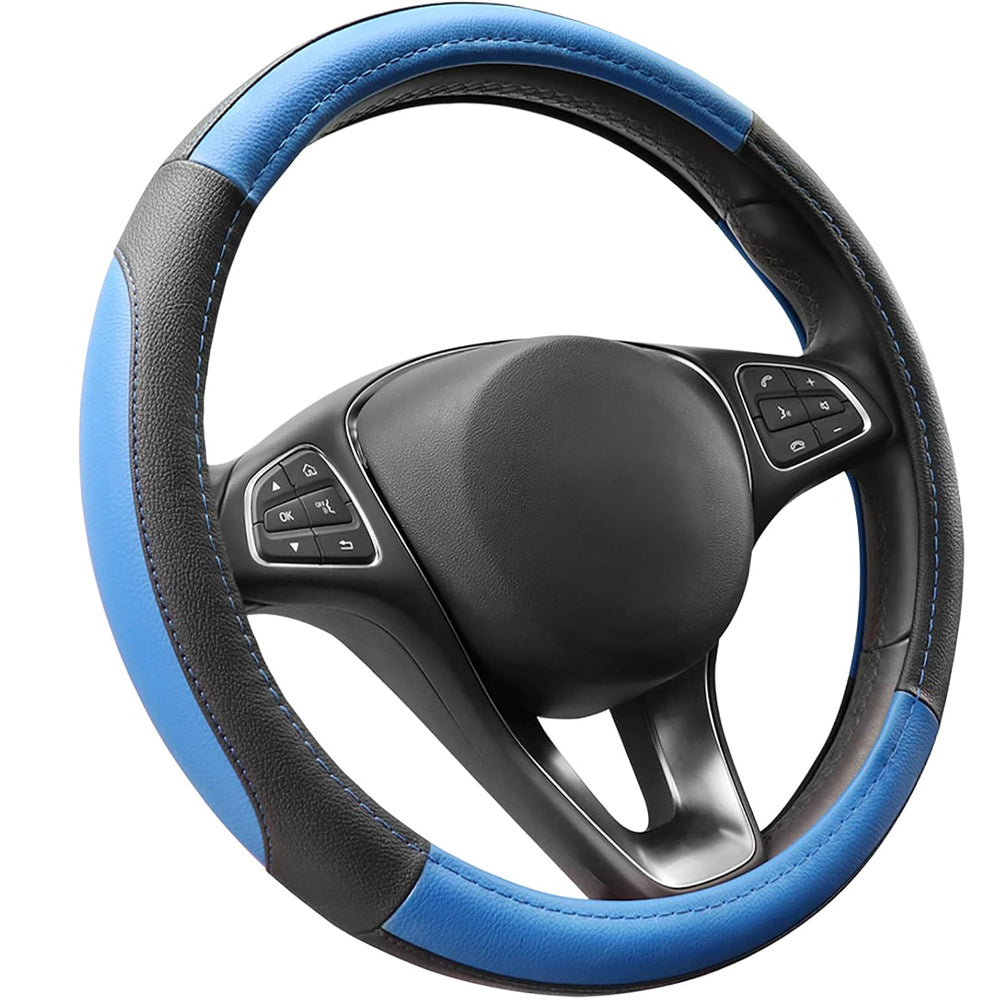 COFIT Microfiber Leather Steering Wheel Cover Blue and Black