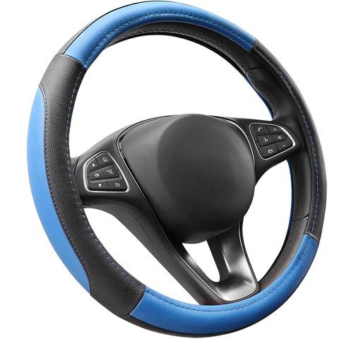COFIT Microfiber Leather Steering Wheel Cover Blue and Black