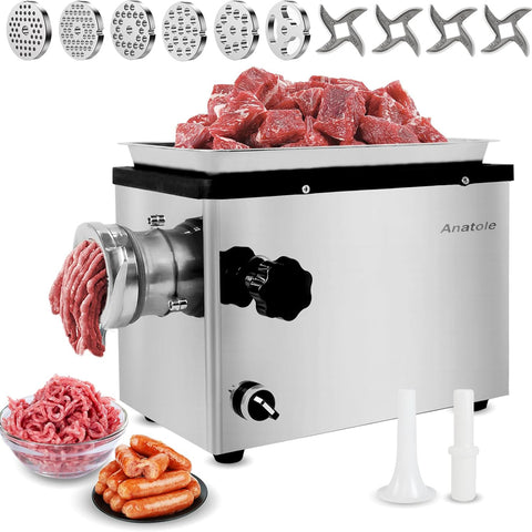 Anatole 1300W Electric Meat Grinder – Stainless Steel Mincer with 6 Grinding Plates (4–12mm), 4 Blades & Sausage Stuffer