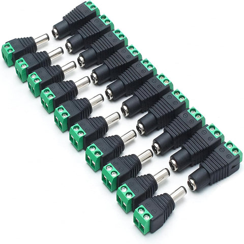 LightingWill 10 Pair 5.5 X 2.1mm Barrel Power 12V Male and Female DC Jack Power Connector Adapter Plug for CCTV Security Camera LED Strip