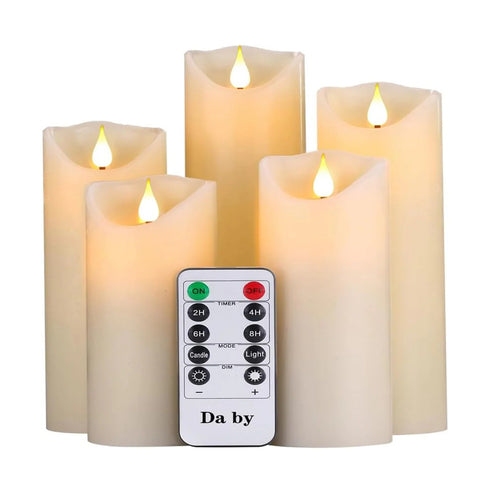 Flameless LED Candles Set of 5, Real Wax Body with Dancing Flickering Wick, Battery Operated with 10-Key Remote Control for Home & Event Décor