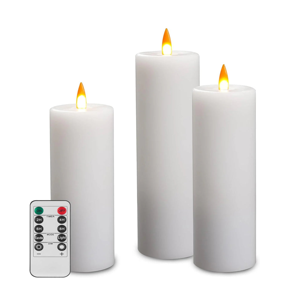 LED Flameless Candle Set of 3, Real Wax Body, Realistic Flickering Flame, Remote Control, Battery Operated for Indoor Décor
