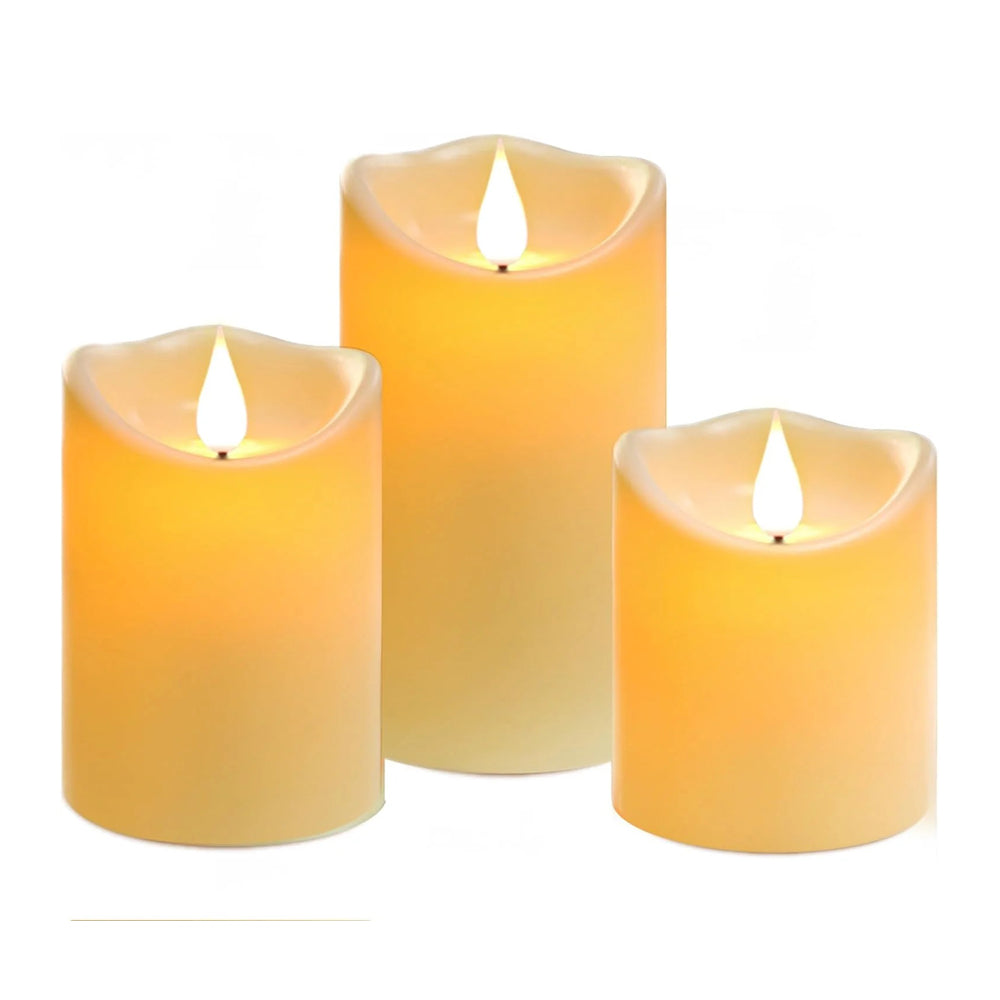Outdoor Waterproof LED Flameless Candles Set of 3 with Remote & Timer, Battery Powered Flashing Ivory Candles