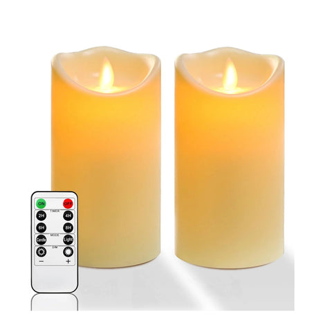 Outdoor Waterproof LED Candle Lights, Battery Operated Flameless Candles with Remote & Timer, Ivory White Flickering Candles Set of 2