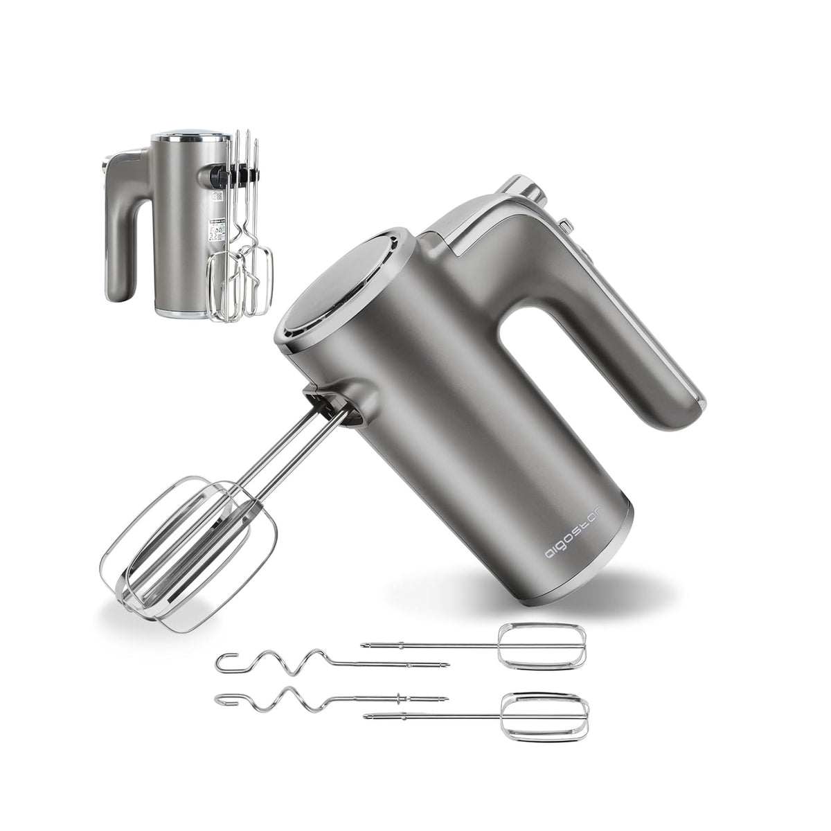 Aigostar Adela 30XQA 400W Hand Mixer – 5 Speeds & Turbo Boost Electric Whisk – Silver