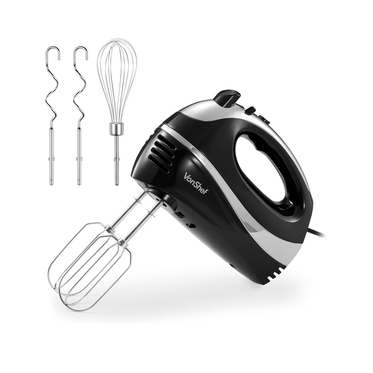 VonShef Hand Mixer Electric Whisk 300W – 5 Speed Food Mixer with Turbo Boost – Black