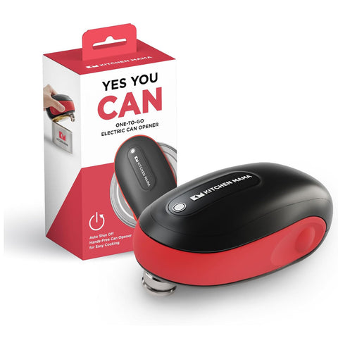 Kitchen Mama One-to-Go Electric Can Opener – One-Touch, Auto Detect & Stop, Smooth Edge, Lid Lift, Battery Operated (Red)