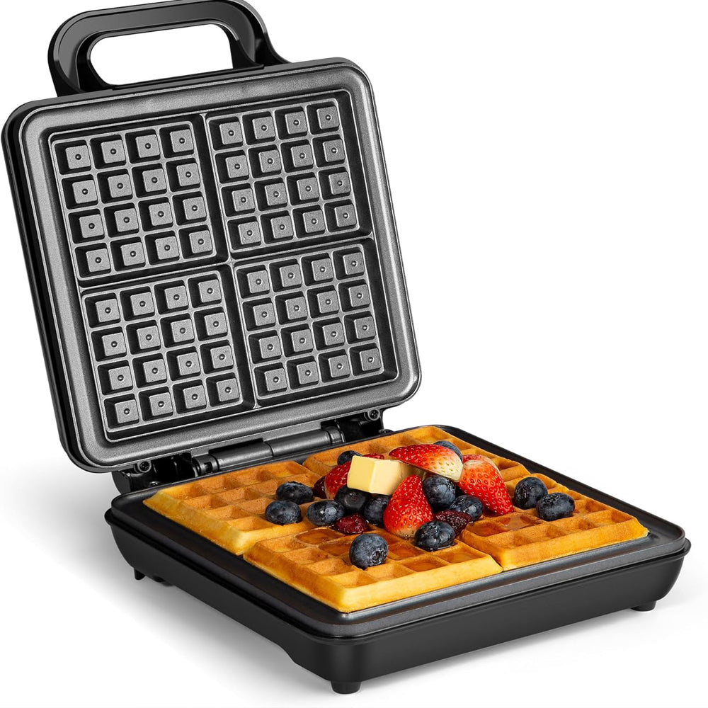 Large 4-Slice Waffle Maker – 1100W Belgian & American Waffles, Non-Stick Plates, Cool Touch Handle, Silver, Easy Clean