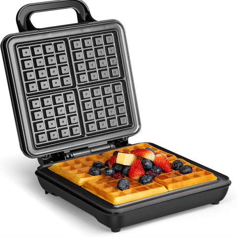 Large 4-Slice Waffle Maker – 1100W Belgian & American Waffles, Non-Stick Plates, Cool Touch Handle, Silver, Easy Clean