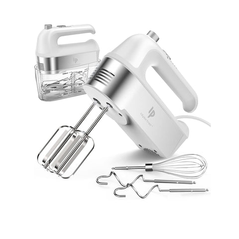 LILPARTNER 450W Electric Hand Mixer with Scale Cup & Storage Case – Silver White