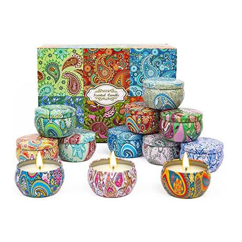 Scented Candles Gift Set for Women, 12pcs Natural Soy Wax Aromatherapy Travel Tin Candles, Long-Lasting Portable Candle Set