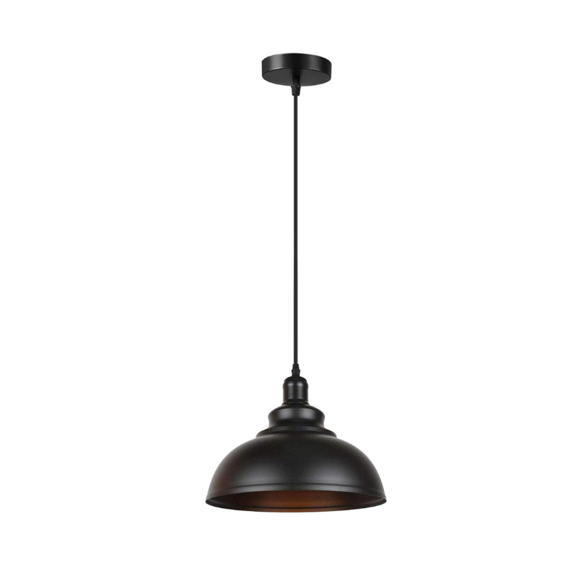 Modern Ceiling Pendant Light with Black Metal Lampshade 29cm, E27 Base & Adjustable Cable – Hanging Light for Kitchen, Bar, Living Room