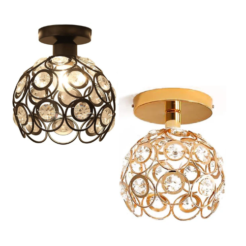 Ceiling Light Fixture Round Globe Metal Shade Ceiling Lamp Modern Gold 1- Vintage Metal Base Ceiling Lamp for Hallway Hearth Porch Entryway-Golden 20cm (Bulb not included)