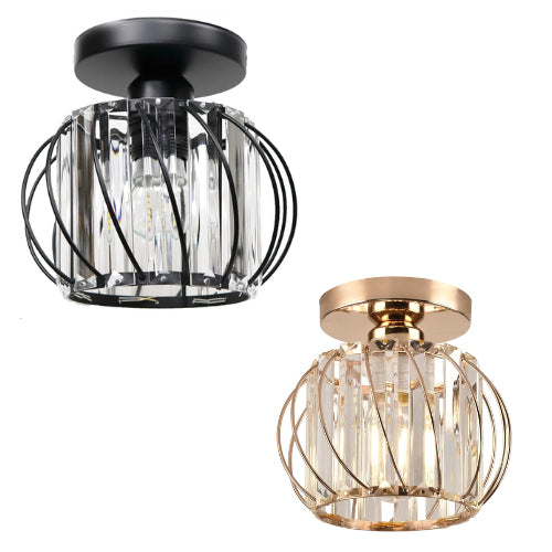 Crystal Ceiling Lights,Industrial E27 Semi Flush Ceiling Light Fixtures,Black Light Shade Metal,Modern Ceiling Lighting for Living Room,Bedroom,Hallway,Office & Kitchen Lights