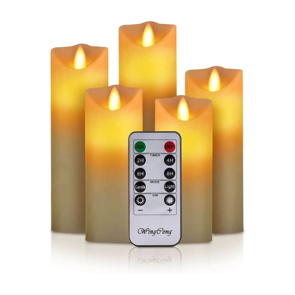 Led Candles, Flameless Candles, 5.5"/6"/6.5"/7"/8" Set of 5 Flameless Flickering Candles Battery Operated with 24 Hour Timer and 10 Key Remote Control, Ivory Real Wax Moving Wick Candles